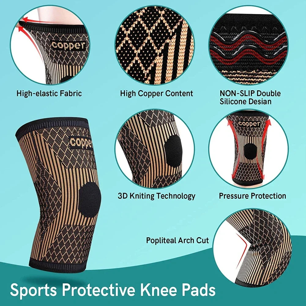 1Pcs Copper Knee Brace Men Women Sport Compression Sleeve