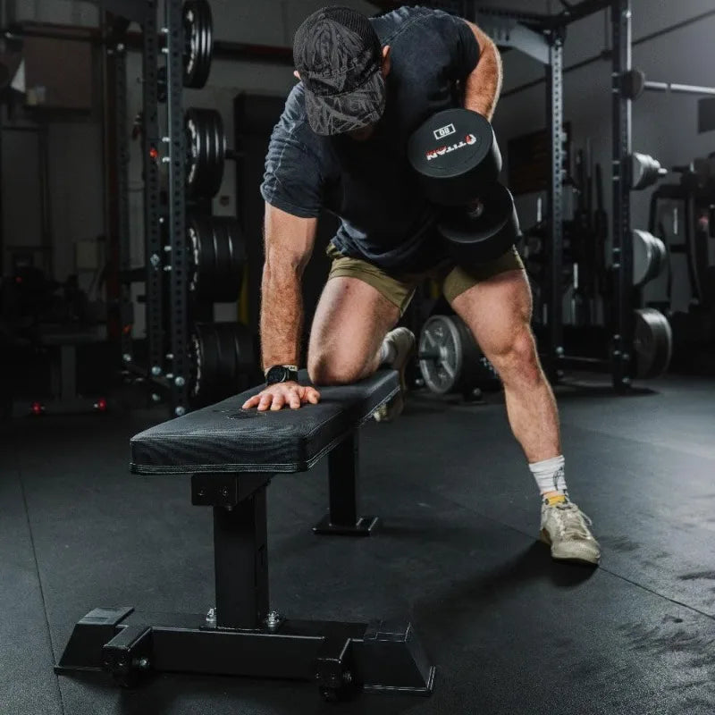 Titan Fitness Elite Series Single Post Flat Bench, 2.5" Thick HeftyGrip Vinyl Pad, Rated 1,000 LB
